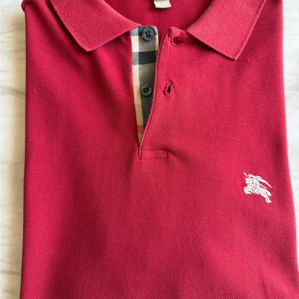 Red Burberry Polo Shirt with Embroidered Logo